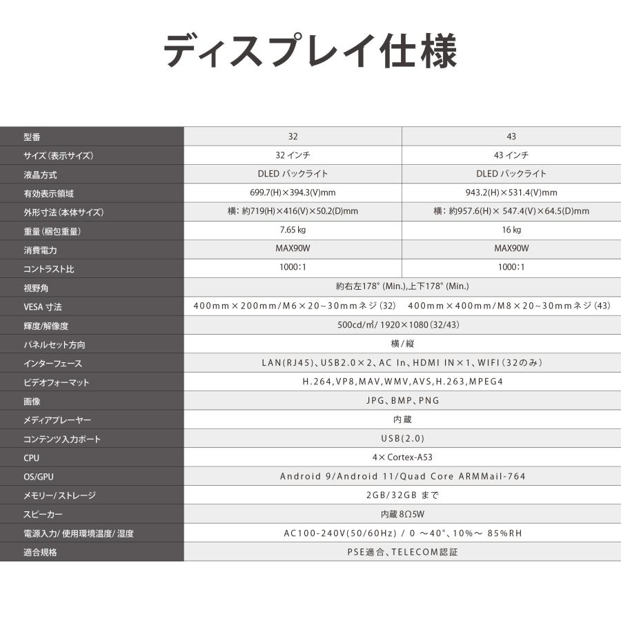 デジタルサイネージ 32/43インチ 傾斜型スタンドセット コンテンツ配信 軽量 可動 電子看板 ディスプレイ USBメモリー 大画面 液晶ディスプレイ dsns-j爆買 |  | 12