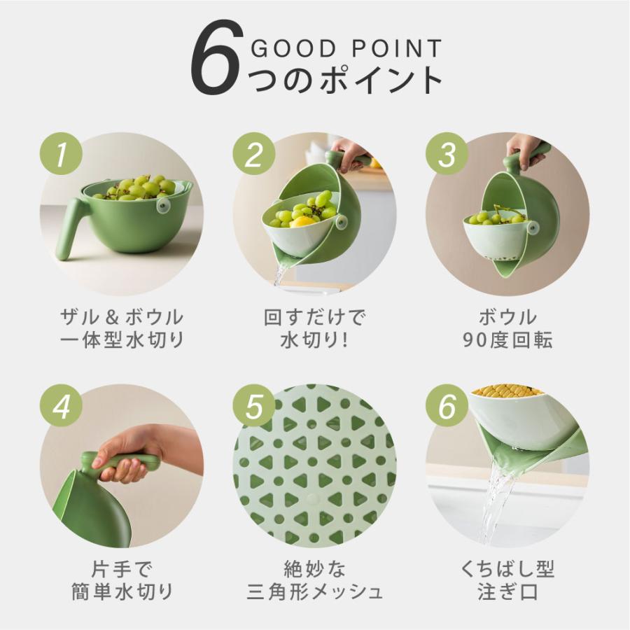水切りかご 回転式 ボウル付き 水切り 取っ手付き カゴ ざる ザル