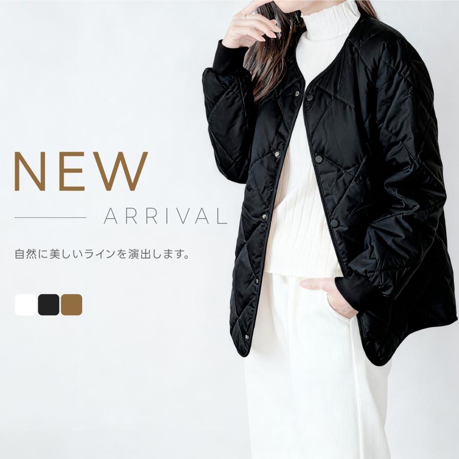 コート 中綿ダウン トップス レディース 秋 冬 中綿コート キルティングジャケット 襟付き アウター ノーカラーダウン ノーカラー  裏地付き 暖かい fle-top03 |  | 02