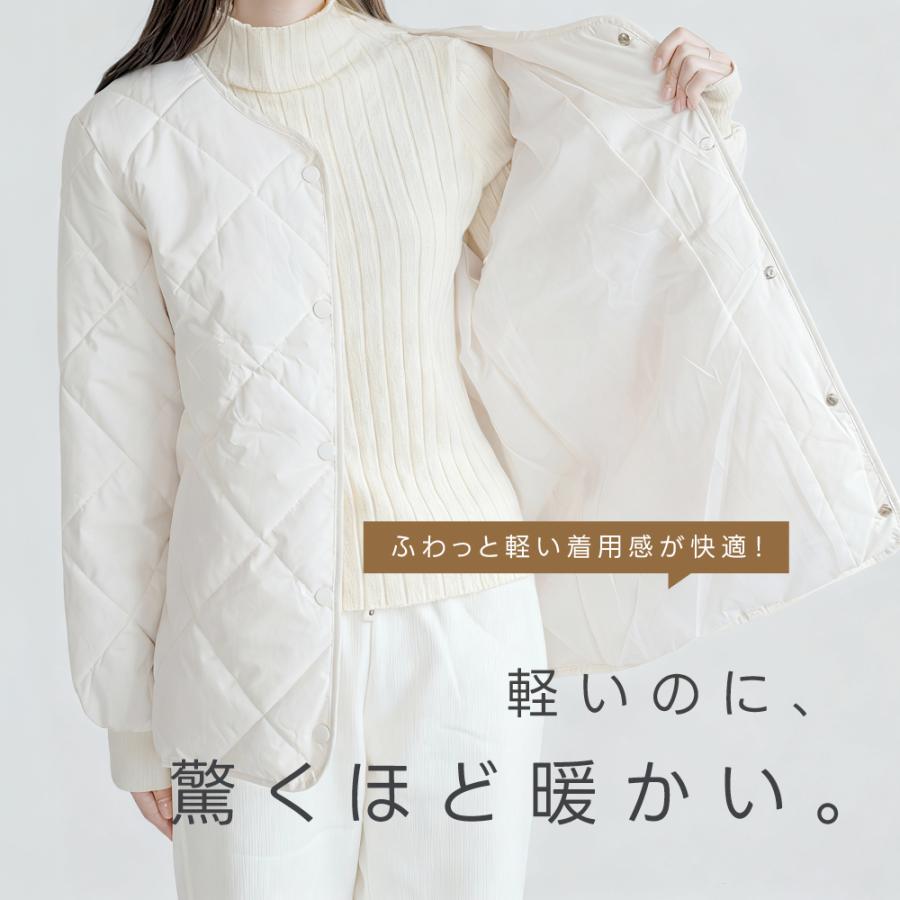 コート 中綿ダウン トップス レディース 秋 冬 中綿コート キルティングジャケット 襟付き アウター ノーカラーダウン ノーカラー  裏地付き 暖かい fle-top03 |  | 03