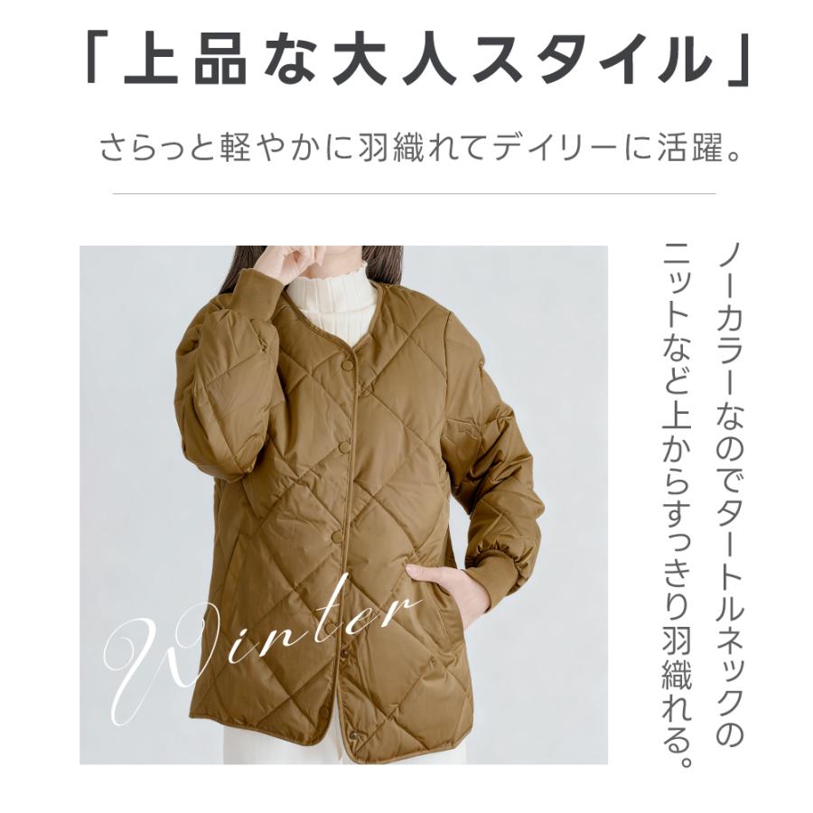 コート 中綿ダウン トップス レディース 秋 冬 中綿コート キルティングジャケット 襟付き アウター ノーカラーダウン ノーカラー  裏地付き 暖かい fle-top03 |  | 04