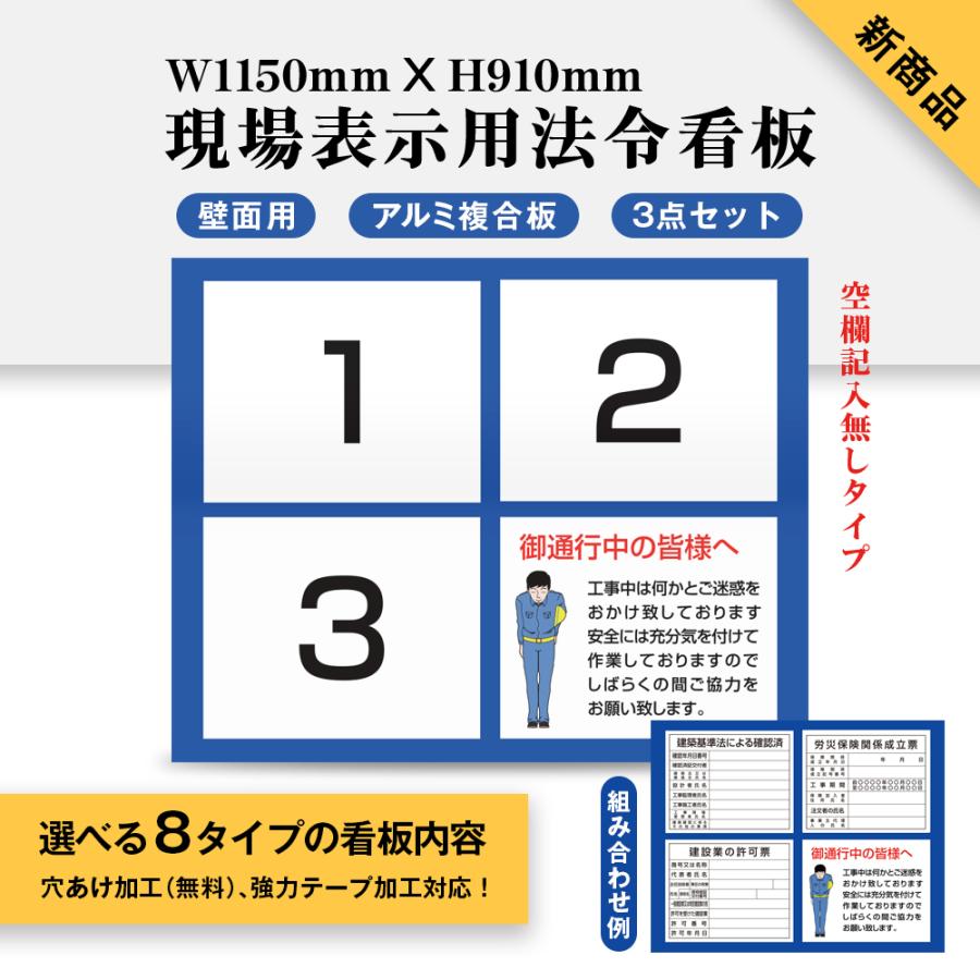現場表示用法令看板 W1150mm×H910mm 壁面用空欄記入無しタイプ お願い