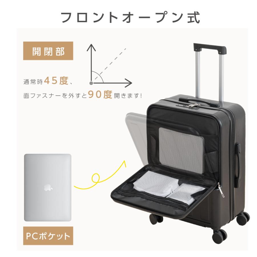 前開き スーツケース USBポート付き キャリーケース Mサイズ 5カラー