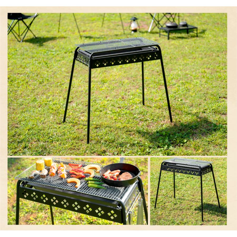 バーベキューコンロ BBQコンロ 焚き火台 高さ調節 蒸し焼き