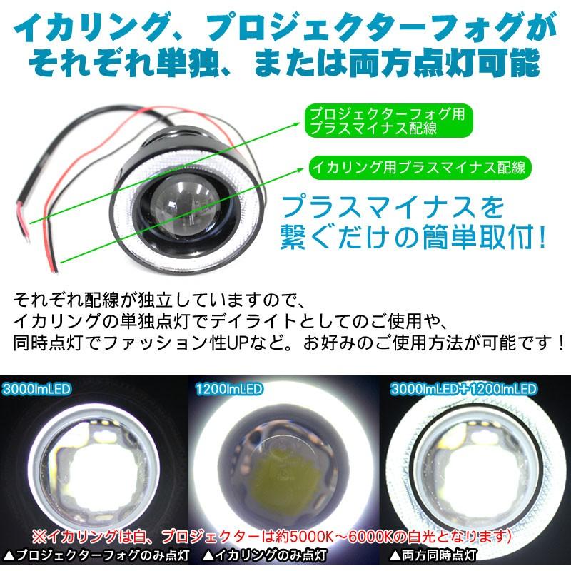 一体型LED 白イカリング付きプロジェクターフォグランプ 3000lm(左右で 