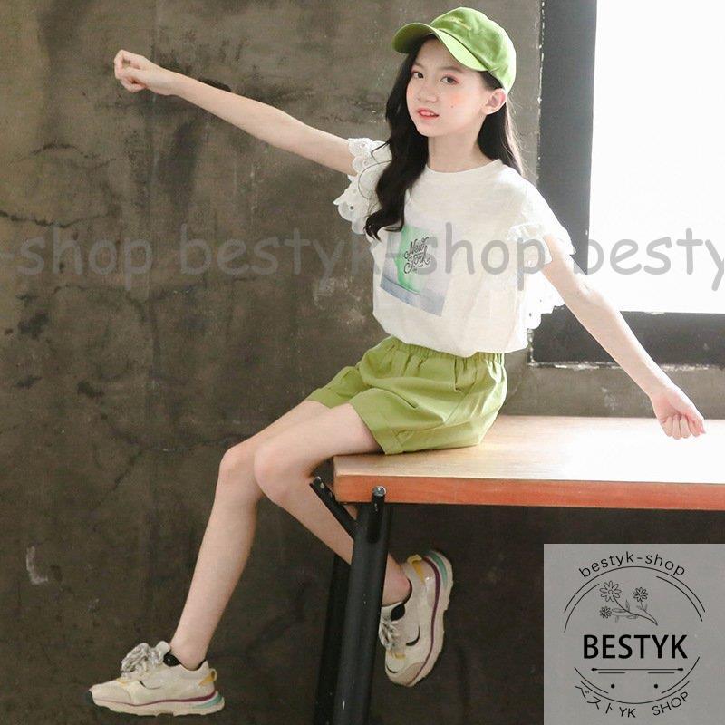 韓国子供服 ２点セット Tシャツ 半ズボン 夏 半袖 ショートパンツ セットアップ コットン プリント 女の子 キッズ こども カジュアル 可愛い きれいめ 入学式 熱い販売