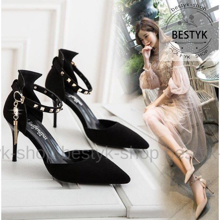 アンクルベルト スエードパンプス チャーム付き ピンヒール ストラップ おしゃれ 痛くない 黒 結婚式 二次会 レディース 春 夏 秋 冬 新作 B0304 Sanx85 ベストyk Shop 通販 Yahoo ショッピング