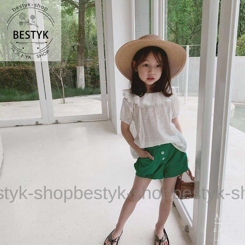 在庫限り キッズ ブラウス フリル 半袖 総レース ショートスリーブ スカラップ 女の子 可愛い キュート 子供サイズ 小人 ガールズ ジュニア 韓国子供服 カジュアル ホワイ Commerces Boutique