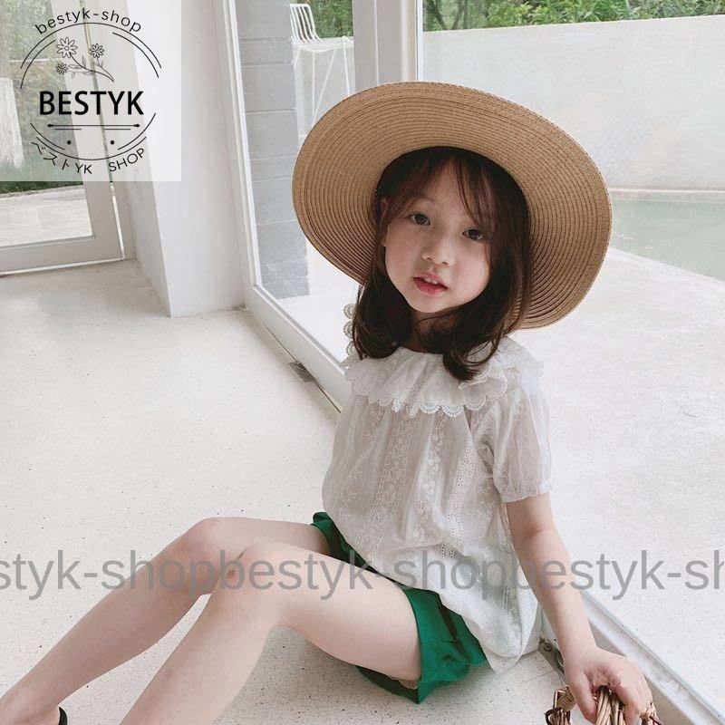 在庫限り キッズ ブラウス フリル 半袖 総レース ショートスリーブ スカラップ 女の子 可愛い キュート 子供サイズ 小人 ガールズ ジュニア 韓国子供服 カジュアル ホワイ Commerces Boutique