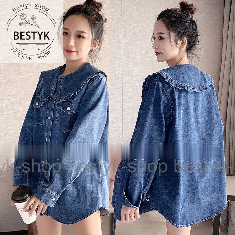 シャツ デニムシャツ 春 秋服 レディース トップス フリル 長袖 シャツ デニムシャツ 春 秋服 レディース トップス フリル 長袖