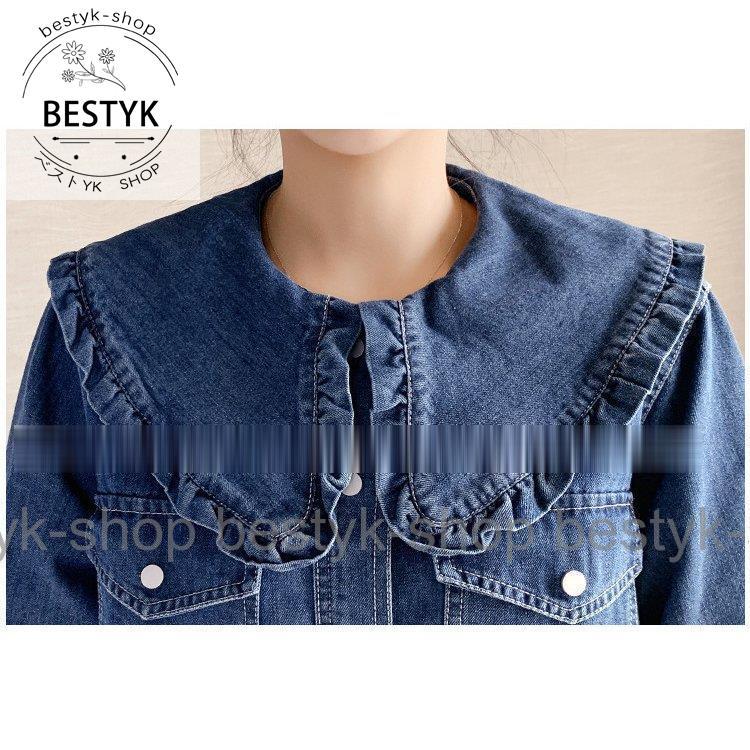 シャツ デニムシャツ 春 秋服 レディース トップス フリル 長袖 シャツ デニムシャツ 春 秋服 レディース トップス フリル 長袖