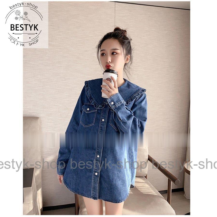 シャツ デニムシャツ 春 秋服 レディース トップス フリル 長袖 シャツ デニムシャツ 春 秋服 レディース トップス フリル 長袖