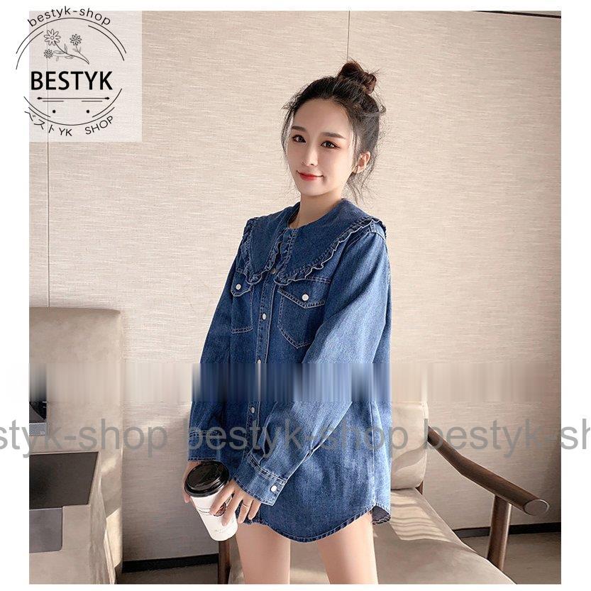 シャツ デニムシャツ 春 秋服 レディース トップス フリル 長袖 シャツ デニムシャツ 春 秋服 レディース トップス フリル 長袖