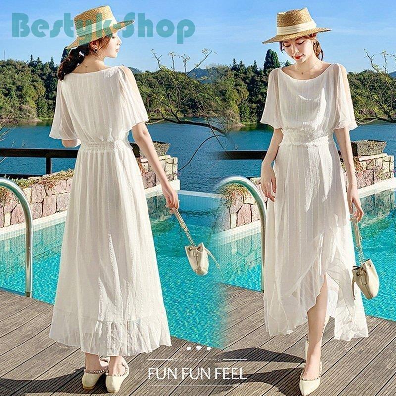 満点の 夏 春 マキシワンピース 40代 レディース ワンピース ワンピース お出かけ 結婚式ドレス 30代 大人上品 オシャレ韓国風 スリットフレアスカート 白シフォン ワンピース サイズ S Www We Job Com