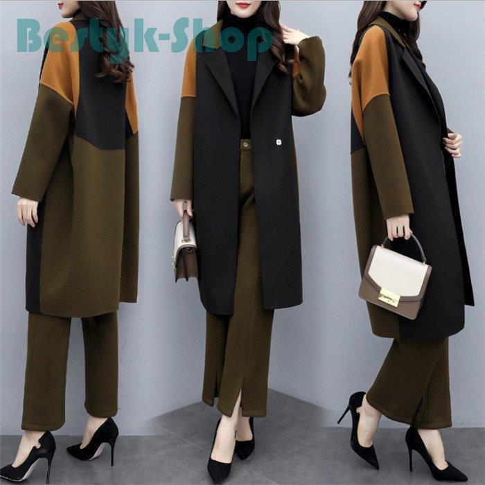 パンツセットアップ レディース チェスターコート スーツパンツ ロングパンツ スリット ロング丈 2点セット ゆったり 大きいサイズ トレンチコート セレモニー いいスタイル