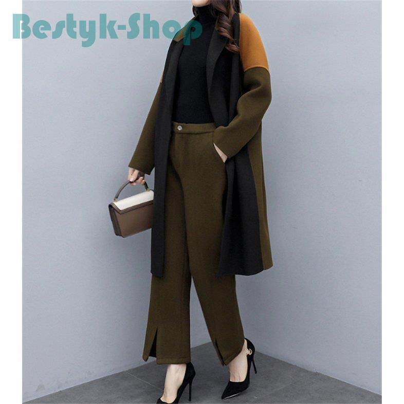 パンツセットアップ レディース チェスターコート スーツパンツ ロングパンツ スリット ロング丈 2点セット ゆったり 大きいサイズ トレンチコート セレモニー いいスタイル
