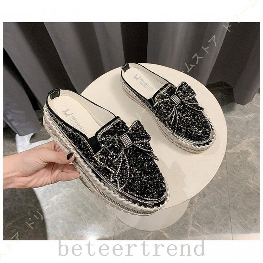 軽量かかとなし厚底スニーカースリッポンレディースシューズキラキララインストーン春夏靴可愛い脱ぎ履きやすい楽ちんおしゃれファッション 希少