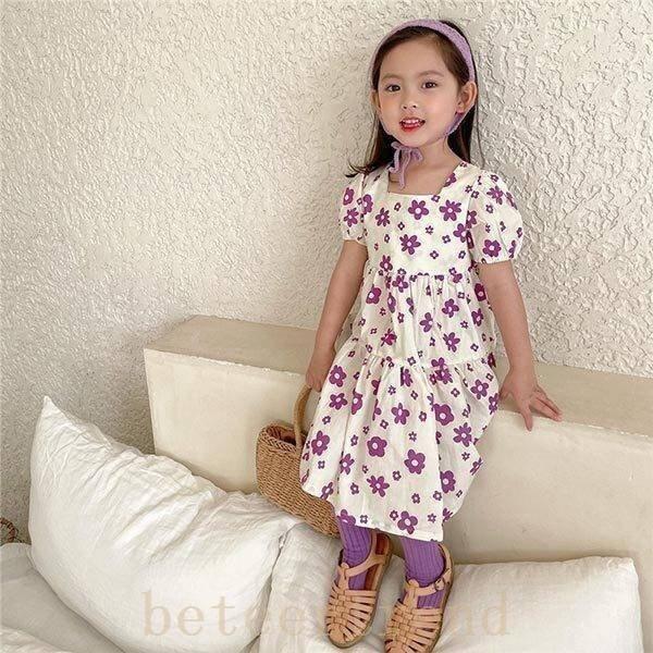 最旬トレンドパンツ ベビー服 シューズ グリーンパープル夏緑紫 子供服女の子ワンピース半袖レトロかわいい可愛キッズグリーンパープル夏お出かけ大人っぽい花柄aラインスカート Www Threeriversofs Com