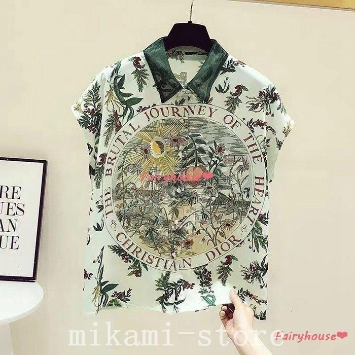 ブラウスレディース40代春夏新作オシャレブラウスきれいめプリントシフォンブラウス半袖トップス韓国風大人上品通勤olゆったりシャツ30代50代 超人気の