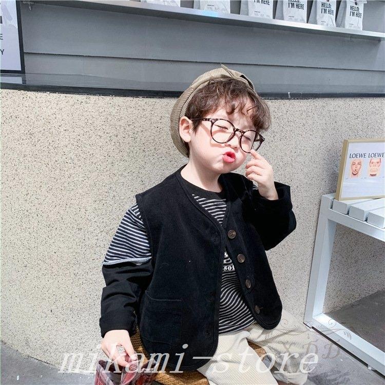 珍しい ベスト前開きキッズ子供用おしゃれ無地子供服シンプル女の子男の子女児男児ゆったり動きやすい秋新作大可愛い ベスト カラー ブラック Power E Ru