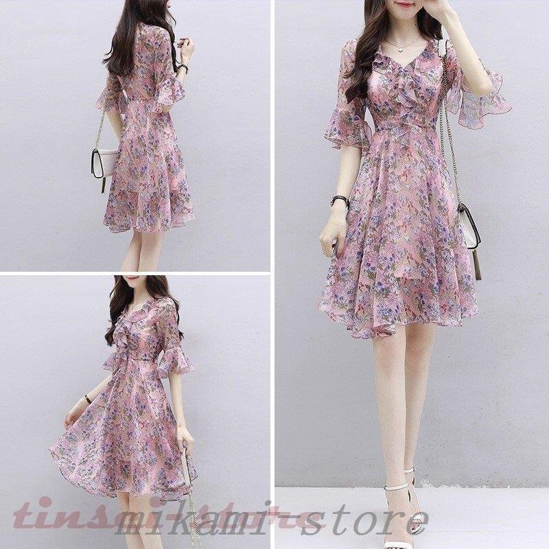 お気に入り ワンピースレディース夏七分袖ミニワンピースフレア花柄ワンピースシフォンワンピース韓国風ショット丈ワンピースオシャレ上品 ワンピース サイズ 2ｘｌ Www Sustentec Com Br