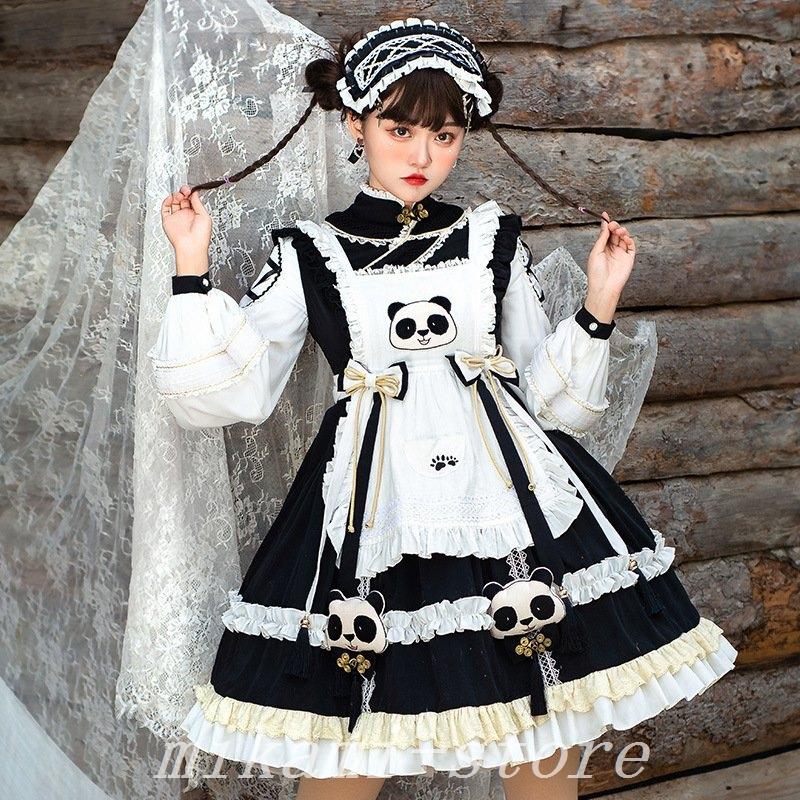 ロリータワンピース長袖秋冬新作オリジナル中華風可愛いパンダチャイナドレスメイド服豪華セット Beteer ゴシック ロリータ服 Trend コスプレロリィタlolita甘ロリかわいいレディースエプロン Mik ロリータワンピース長袖秋冬新作オリジナル中華風可愛いパンダ