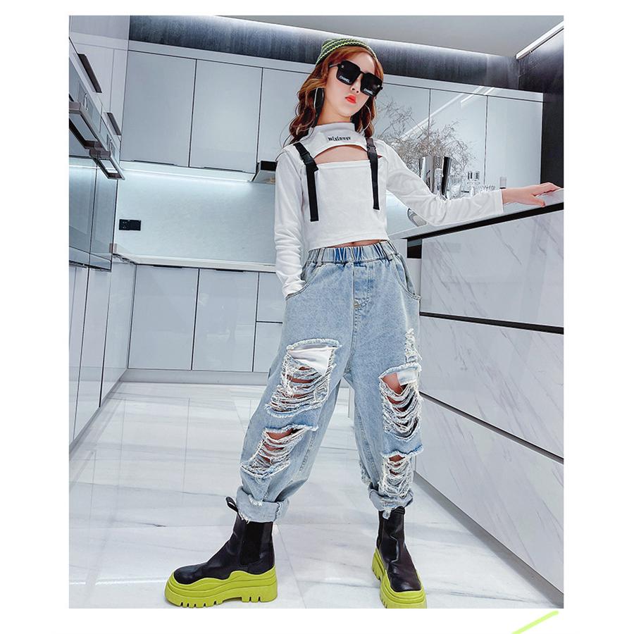 買い誠実 ダンス衣装 デニム キッズ セットアップ へそ出し トップス ジーパン デニムパンツ ダメージジーンズ 破れた ヒップホップ ガールズ 韓国 演出服 応援団 練習着 Materialworldblog Com
