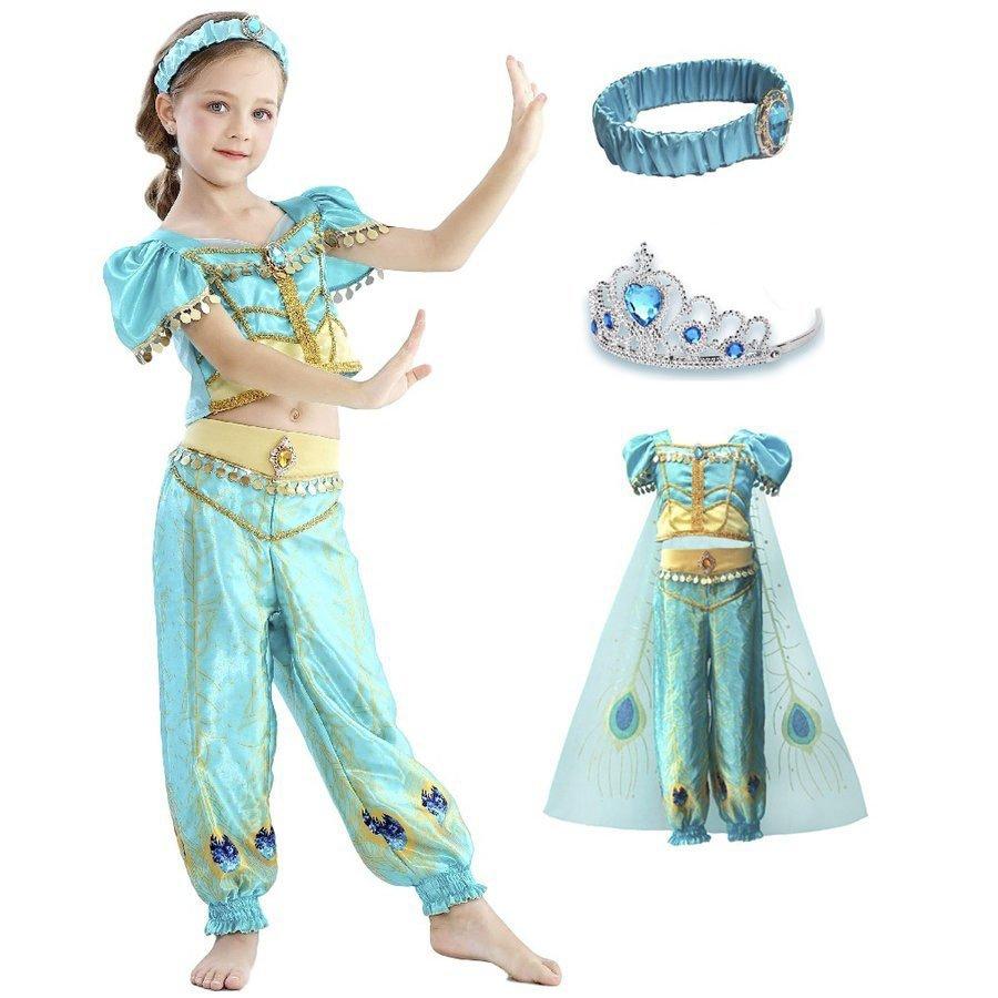 ジャスミン アラジン ドレス キッズ 子供 用 ハロウィン 衣装 コスチューム コスプレ 仮装 女の子 プリンセス 子ども 金 ティアラ 100 110 120 130 140 cm