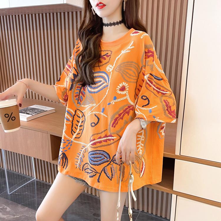豪華-tシャツ レディース 半袖 夏 カットソー カ•ジュアル 葉柄 ゆったり ラウンド•ネック トップス おしゃれ 2022 サイズ 3XL ストライプ×無地 前タック半袖パジャマ ルームウェア かわいい シンプル 上下セット