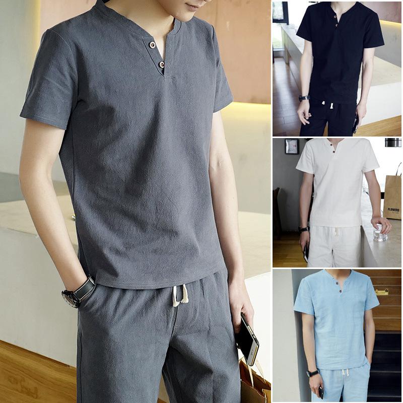 おしゃれ セットアップ メンズ 上下セット 半袖セットアップ 上下 綿麻 無地 Tシャツ ハーフパンツ ショーツ ショートパンツ リネン 麻 コットン 夏