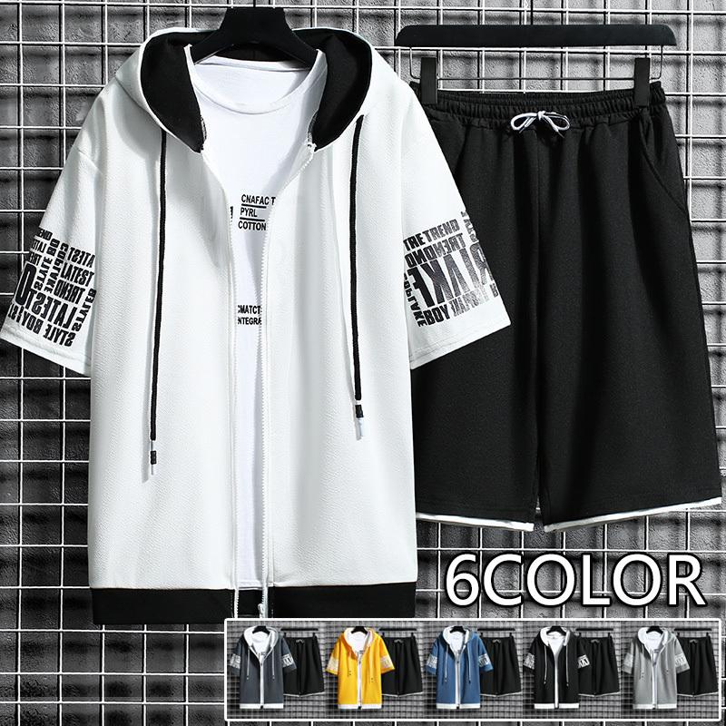 上下セット メンズ セットアップ ジャージ 半袖パーカー おしゃれ 英文字 半ズボン ハーフパンツ 涼しい カジュアル 夏 セール ブランド買うなら ブランドオフ
