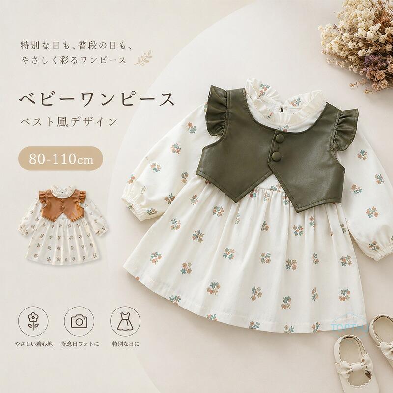 ベビー 女の子 チュールドレス 長袖 ワンピース セレモニードレス