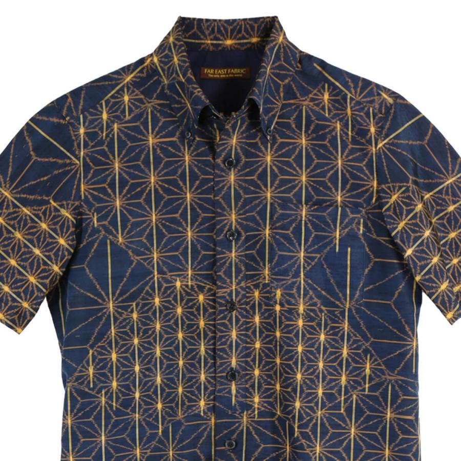 アロハシャツ Lサイズ メンズ 和柄 アロハ 着物アロハ ボタンダウン 和柄シャツ クールビズ 着物シャツ 結城紬 オレンジの模様 ネイビー Tl0027 Far East Fabric 通販 Yahoo ショッピング