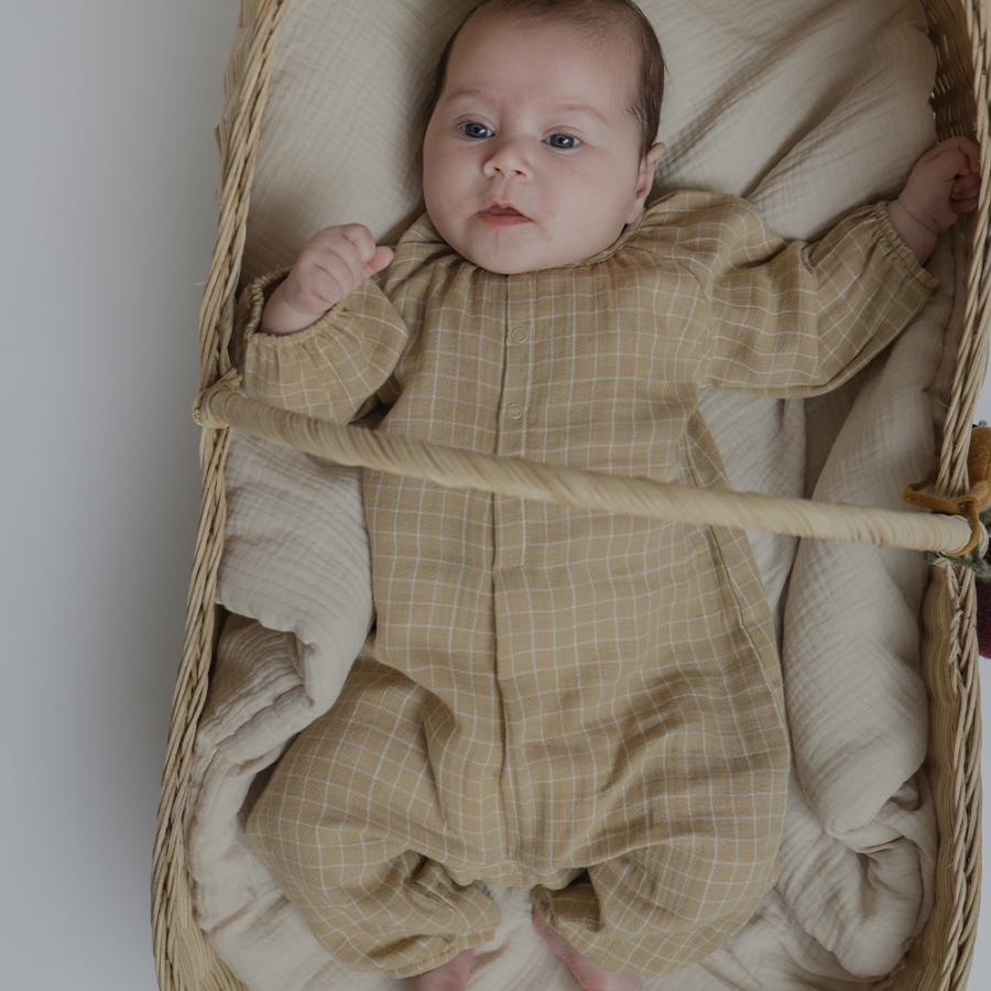 オーガニックズー　グリッドチェックウィートワンジー ワンジー ベビー オーガニックズー Organic Zoo Grid Check Onesie