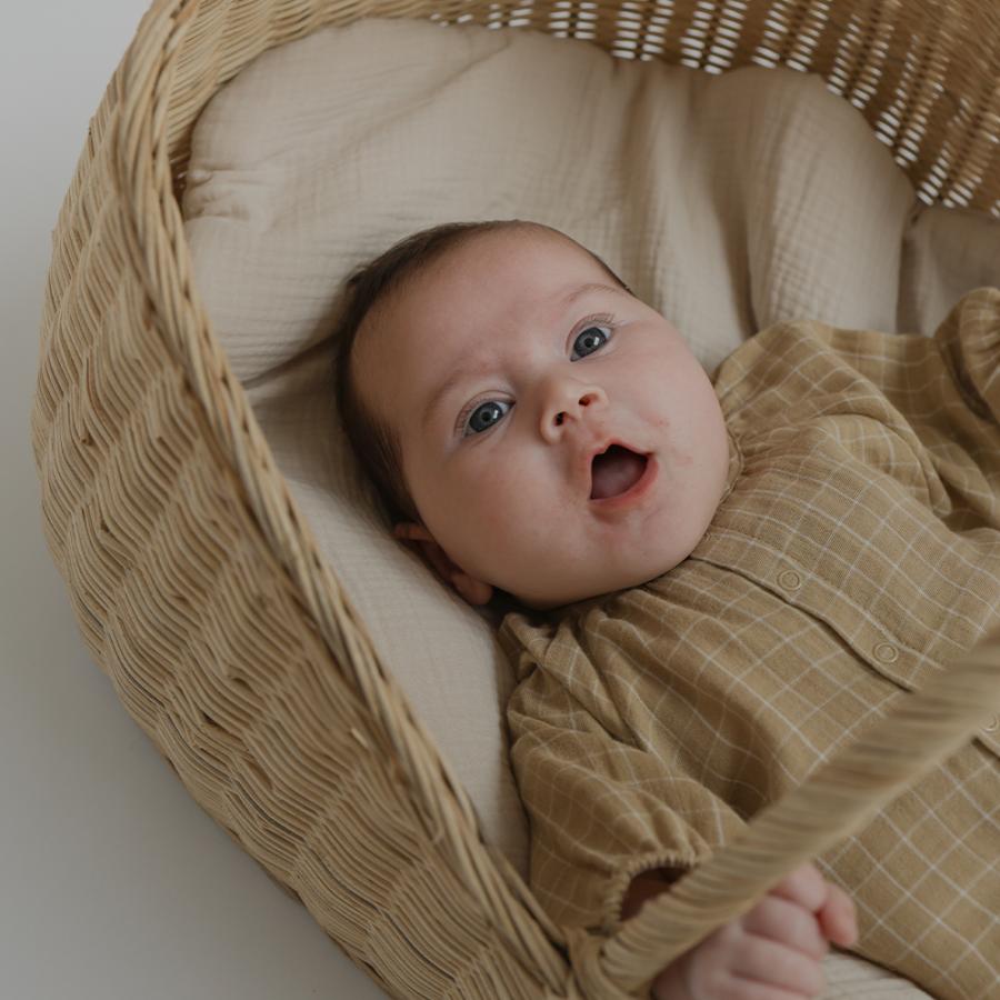 オーガニックズー　グリッドチェックウィートワンジー ワンジー ベビー オーガニックズー Organic Zoo Grid Check Onesie