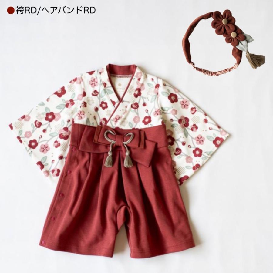mocmof 袴 ロンパース うめ柄 かんざし風 ヘアバンド 2点セット