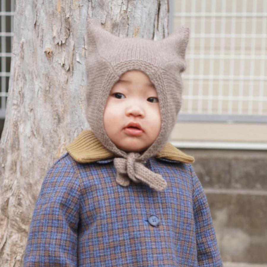 カシミヤニット帽  ベビー キッズ 帽子 ガーター帽子 ボンネット カシミヤ100% 猫耳  耳当てつき 紐つき サステナブル 出産祝い【国内正規品】BETTERDAYSの画像
