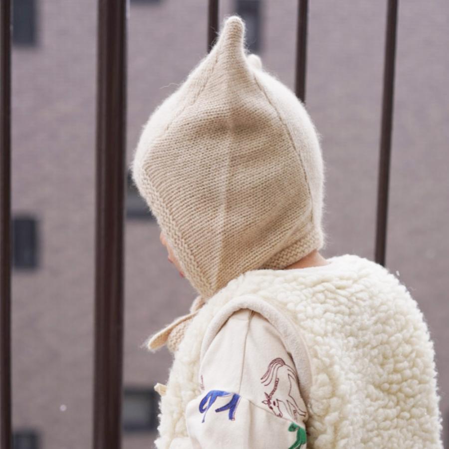 カシミヤニット帽  ベビー キッズ 帽子 ガーター帽子 ボンネット カシミヤ100% 猫耳  耳当てつき 紐つき サステナブル 出産祝い【国内正規品】BETTERDAYSの画像