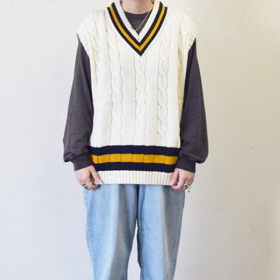 Oldderby Knitwear アラン編み チルデンニット ベスト M Oldderby Knitwear ベスト チルデンニット Vネック セーター ユニ