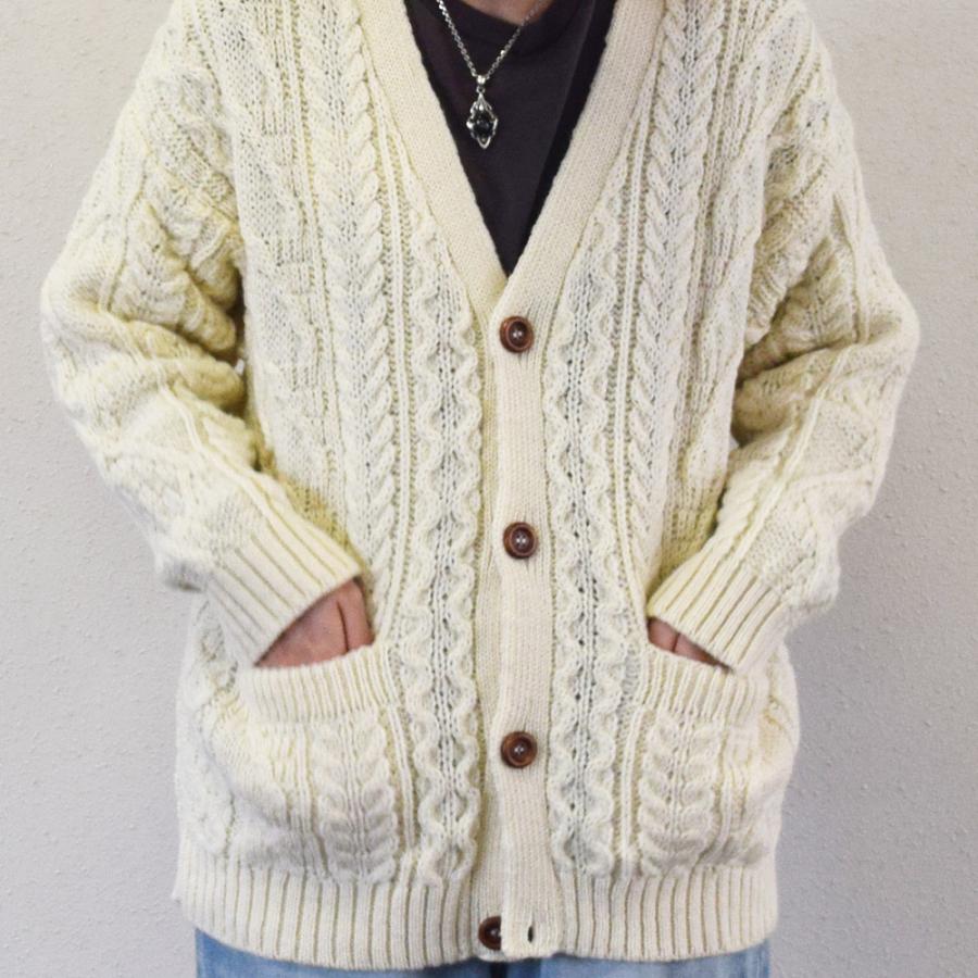 H Vintage shop リメイク アランニットカーディガン 60's 70's アランニットカーディガン HAND KNIT フィッシャーマン 生成