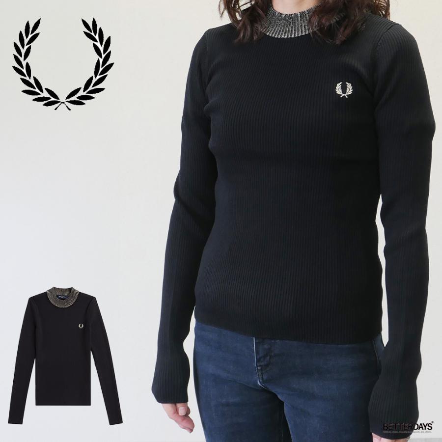 【本日限定値下げ】フレッドペリー レディース リブ ニット トップス 長袖 黒 FRED PERRY フレッドペリー レディース リブ ニット トップス