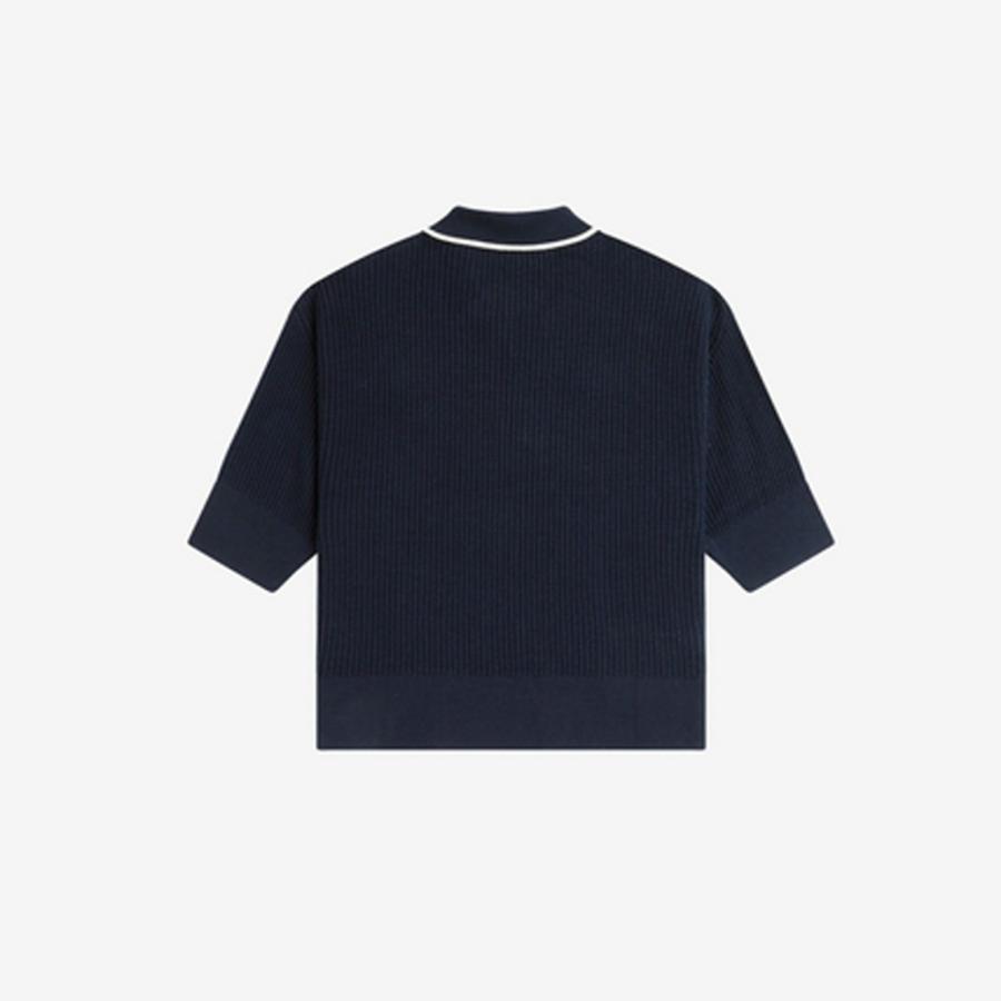 FRED PERRY ニットプリーツシャツネイビー FRED PERRY（フレッドペリー） ニット シャツ レディース 半袖 FRED