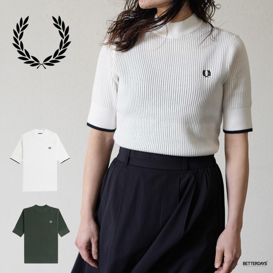 セールSS FRED PERRY フレッドペリー Tシャツ レディース コットン 綿100％ 半袖 ニット K9115 / MESH KNIT T-SHIRT オフホワイト FRED PERRY（フレッドペリー） ニット Tシャツ レディース 半袖 FRED