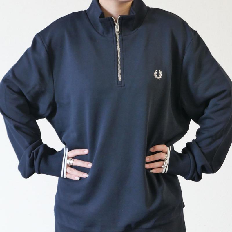 【美品】フレッドペリー ハーフジップ ネイビー Mサイズ FRED PERRY（フレッドペリー） スウェット メンズ Half Zip Sweatshirt