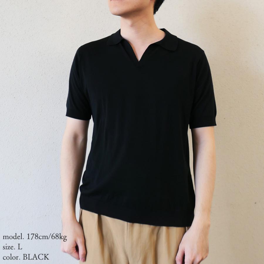 ジョンスメドレー　スキッパー　黒　ニット　ポロシャツ　XXLサイズ　コットン JOHN SMEDLEY（ジョンスメドレー） スキッパー ネック 半袖コットン
