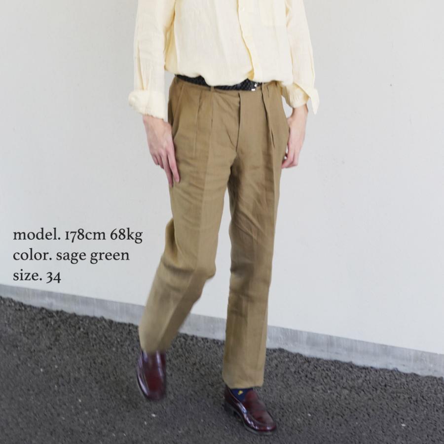 ボトムス メンズ パンツ アイリッシュリネン トラウザーズ ベルト