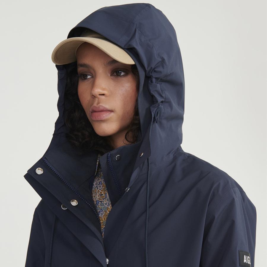 AIGLE ロングフーデッドジャケット レディース 防水 透湿防水 AIGLE ロングフーデッドジャケット レディース 防水 透湿防水