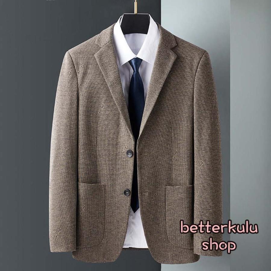 テーラード ブレザー ジャケット アウター メンズ 30代 40代 50代 お洒落 秋冬 ファッション 千鳥格子 チェック お洒落 ストレッチ シングル 2つボタン ビジネスコート カジュアル アウター Yff3472 Betterkulu
