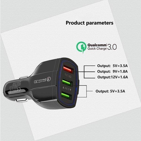 シガーソケットカーチャージャー 車載充電器 QC3.0 USB 3ポート 合計7A ...