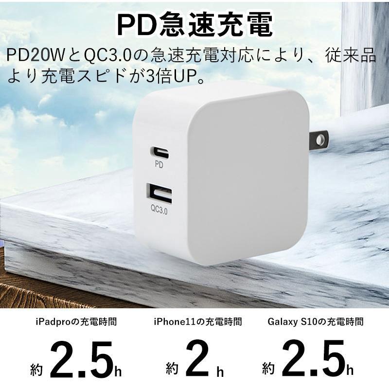 充電器PD iPhone ACアダプター Type-C USB 電源 2ポート コンセント アダプタ 急速充電 高速 QC3.0 スマホ アンドロイド iPad iphone12軽量 コンパクト 20W｜betternanaya｜03